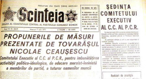 "Propunerile de masuri..." ale lui Ceausescu, publicate pe prima pagina de ziarul "Scanteia"